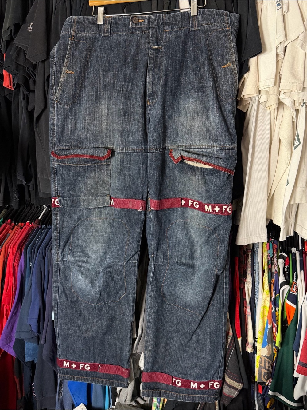 Marithe Francois Girbaud Strap Jeans Men’s 40x32 Dark Wash Blue Paratrooper Y2K